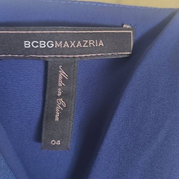 BCBGMaxAzria Janus Classic Navy One Shoulder Column Dress, Flutter Slv, EUC, S.4 - Picture 9 of 11